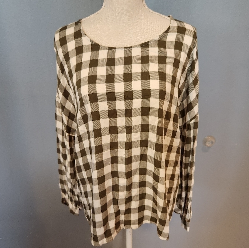 Cato ginghams Plaid Scoopneck ButtonDown Flowy Preppy Blouse Cottegecore Grandma